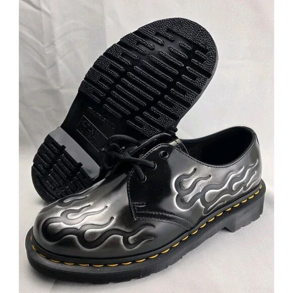 Dr. Martens 1461 INFERNO Arcadia 3-Eye Shoes Black Silver Flames Unisex Sz US 8 - Picture 2 of 11